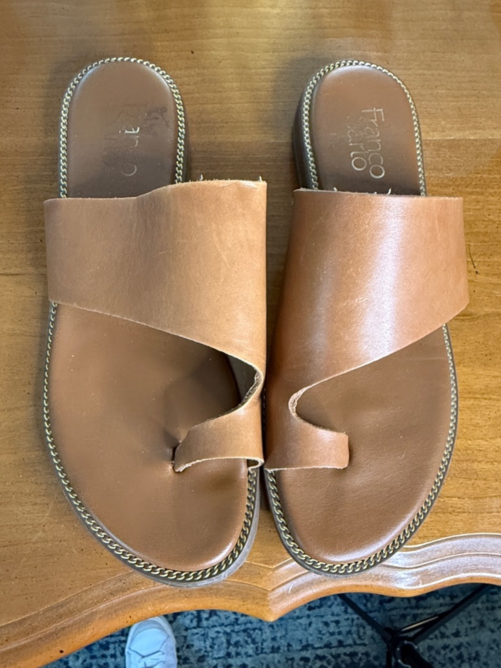 Franco Sarto Tan Leather Toe Slide Sandals